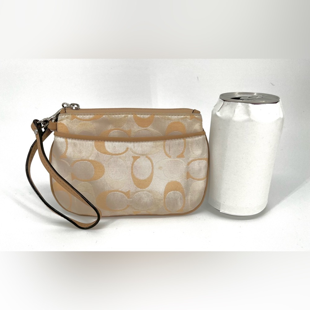 Coach Small cream Signature jacquard zippered wristlet